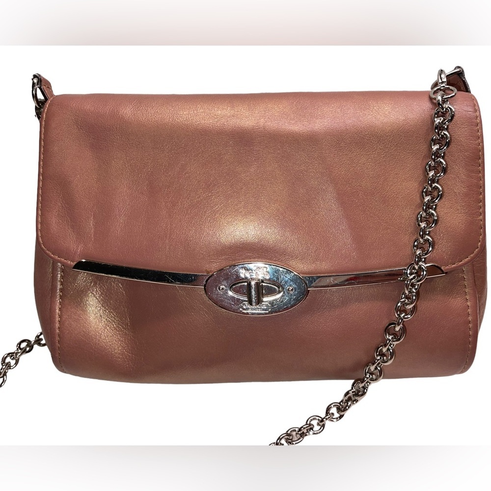 Coach - bronze shimmer leather crossbody bag - like new- pink interior